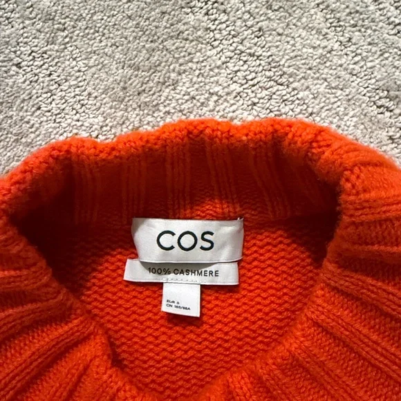 COS Chunky Pure Cashmere Crewneck Sweater Orange Size Small - Picture 6 of 7